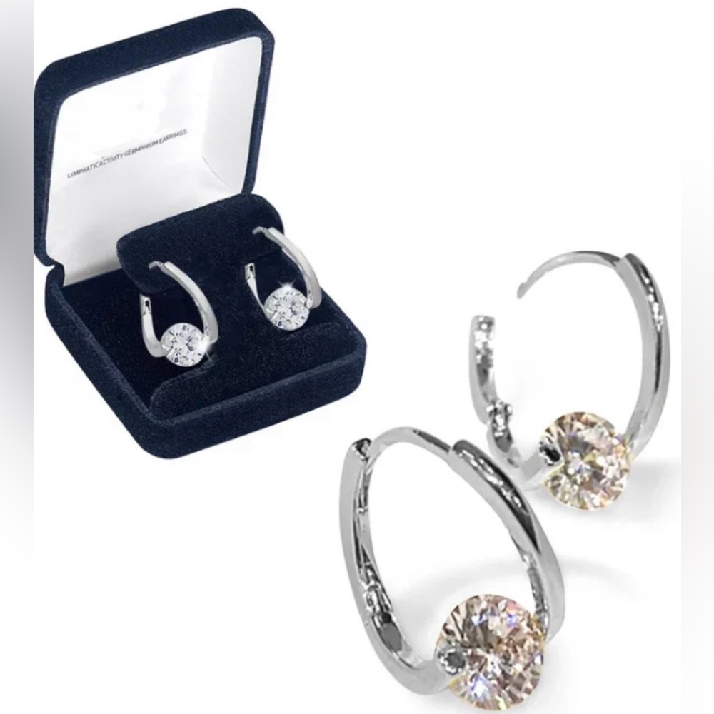Silver with Crystal 💎 Histone Lymphvity MagneTherapy Germanium Hoop Earrings